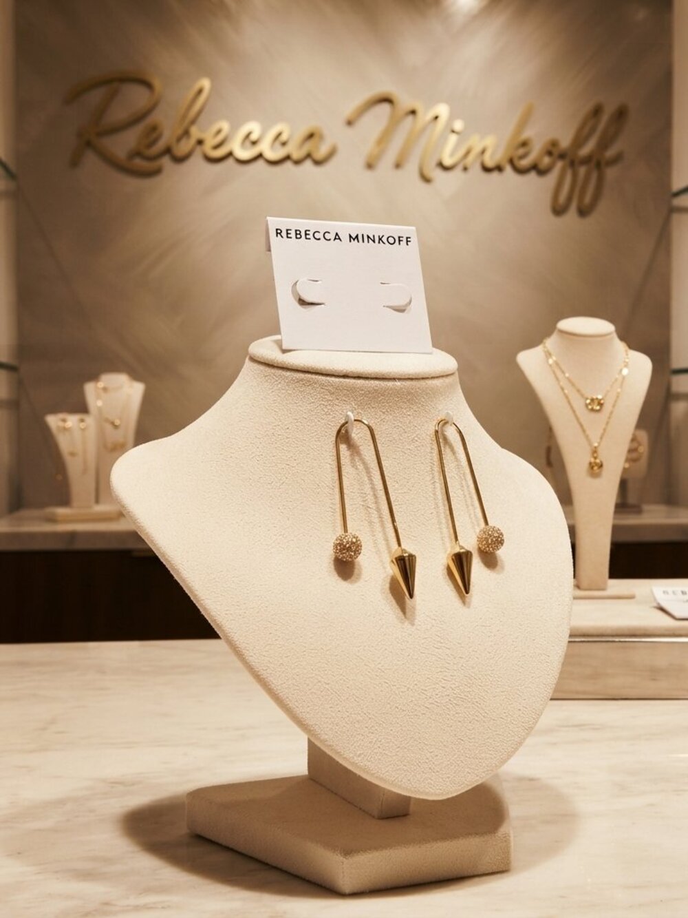 Rebecca Minkoff - Cube/Ball Threader Earrings (Gold Toned/Crystal) Earring